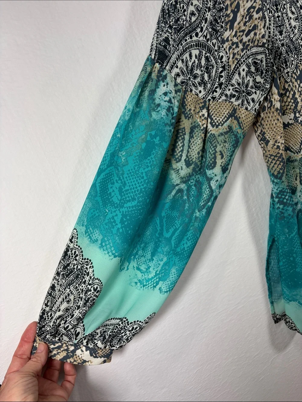 Sharon Young Teal and Cream Lace-Up Ombre Tunic